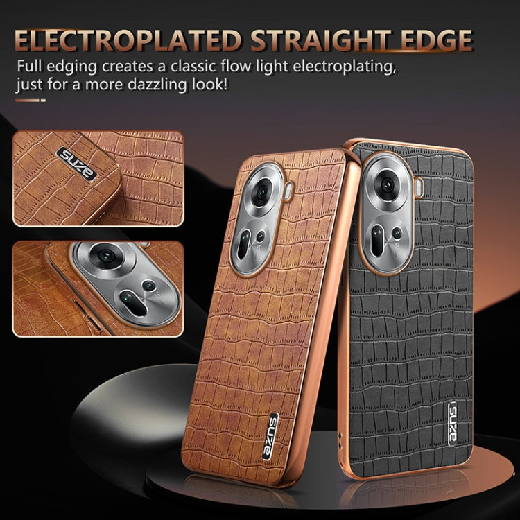 For OPPO Reno11 Global AZNS Electroplated Frame Crocodile Texture Full Coverage Phone Case(Brown) - Reno11 Cases by AZNS | Online Shopping South Africa | PMC Jewellery | Buy Now Pay Later Mobicred