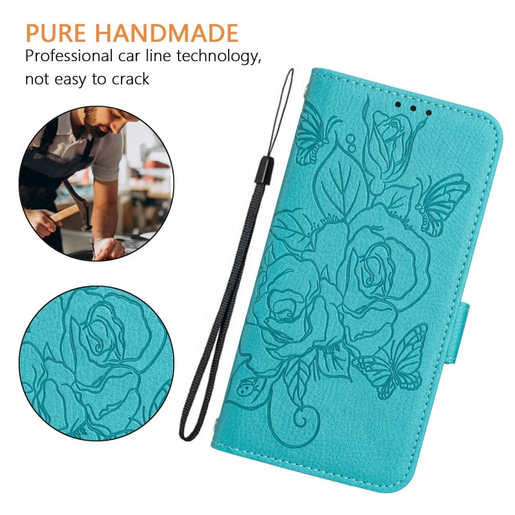 For Huawei Pura 70 Embossed Rose RFID Anti-theft Leather Phone Case(Light Blue) - Huawei Cases by PMC Jewellery | Online Shopping South Africa | PMC Jewellery | Buy Now Pay Later Mobicred