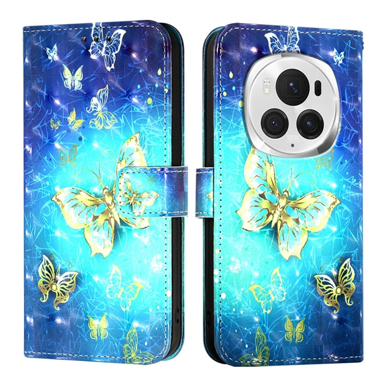 For Honor Magic6 Pro Global 3D Painting Horizontal Flip Leather Phone Case(Golden Butterfly) - Honor Cases by PMC Jewellery | Online Shopping South Africa | PMC Jewellery | Buy Now Pay Later Mobicred