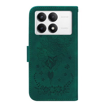 For Redmi K70 / K70 Pro Butterfly Rose Embossed Leather Phone Case(Green) - K70 Cases by PMC Jewellery | Online Shopping South Africa | PMC Jewellery | Buy Now Pay Later Mobicred