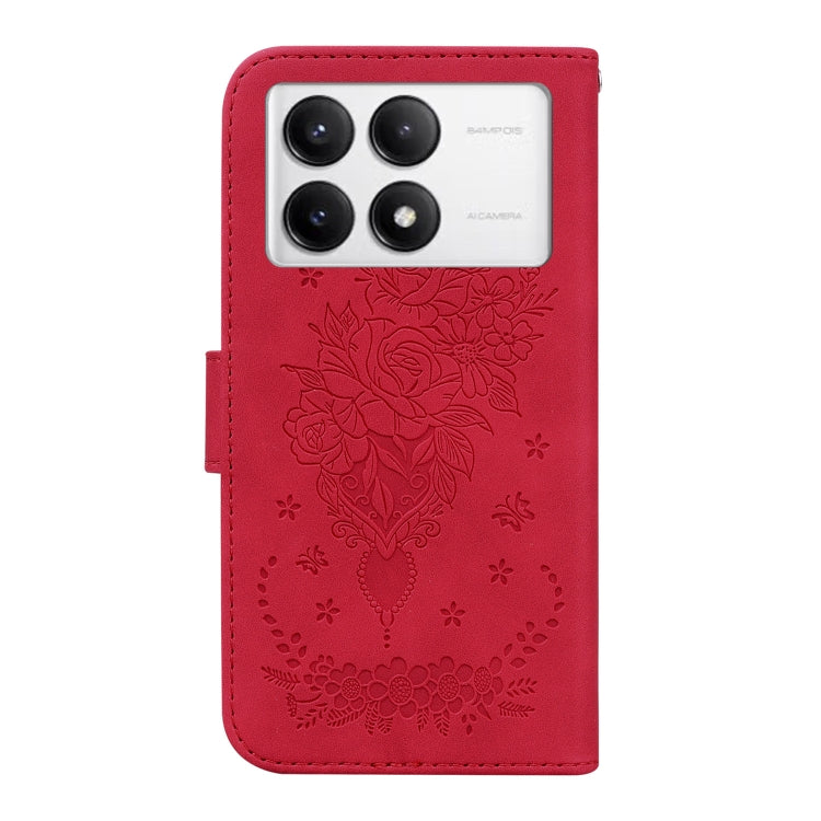 For Redmi K70 / K70 Pro Butterfly Rose Embossed Leather Phone Case(Red) - K70 Cases by PMC Jewellery | Online Shopping South Africa | PMC Jewellery | Buy Now Pay Later Mobicred