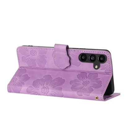 For Samsung Galaxy S25+ 5G Flower Embossing Pattern Leather Phone Case(Purple) - Galaxy S25+ 5G Cases by PMC Jewellery | Online Shopping South Africa | PMC Jewellery | Buy Now Pay Later Mobicred