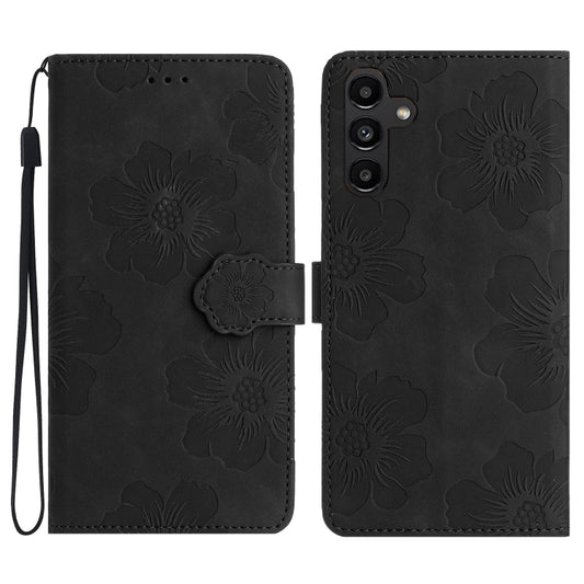 For Samsung Galaxy S25+ 5G Flower Embossing Pattern Leather Phone Case(Black) - Galaxy S25+ 5G Cases by PMC Jewellery | Online Shopping South Africa | PMC Jewellery | Buy Now Pay Later Mobicred