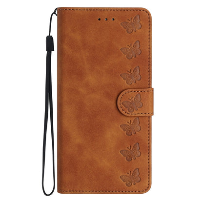 For Samsung Galaxy S25 5G Seven Butterflies Embossed Leather Phone Case(Brown) - Galaxy S25 5G Cases by PMC Jewellery | Online Shopping South Africa | PMC Jewellery | Buy Now Pay Later Mobicred