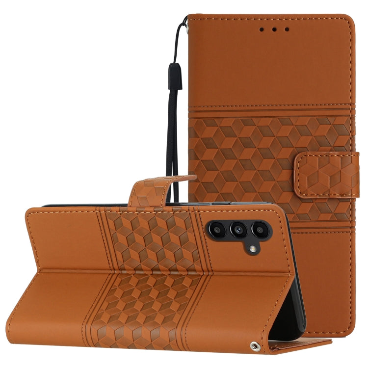 For Samsung Galaxy S25 5G Diamond Embossed Skin Feel Leather Phone Case(Brown) - Galaxy S25 5G Cases by PMC Jewellery | Online Shopping South Africa | PMC Jewellery | Buy Now Pay Later Mobicred