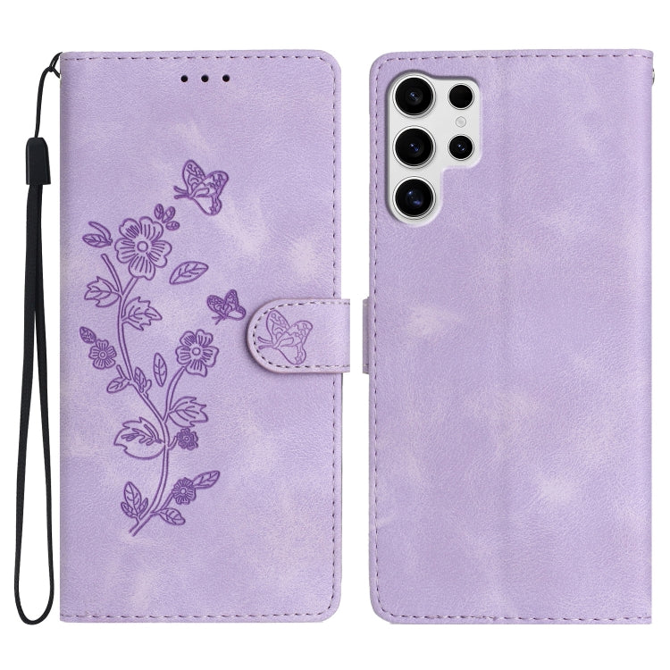 For Samsung Galaxy S25 Ultra 5G Flower Butterfly Embossing Pattern Leather Phone Case(Purple) - Galaxy S25 Ultra 5G Cases by PMC Jewellery | Online Shopping South Africa | PMC Jewellery | Buy Now Pay Later Mobicred