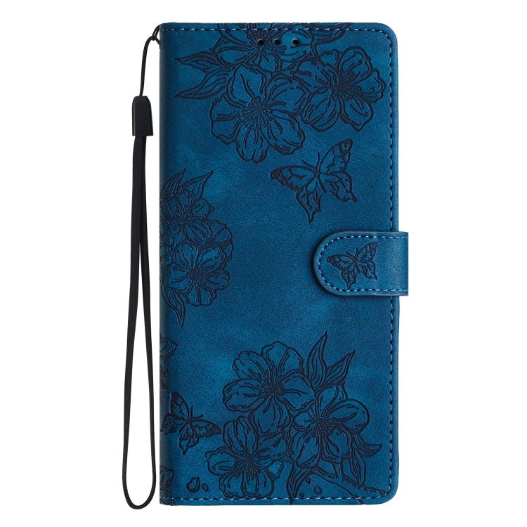 For Samsung Galaxy S25 Ultra 5G Cherry Blossom Butterfly Skin Feel Embossed PU Phone Case(Blue) - Galaxy S25 Ultra 5G Cases by PMC Jewellery | Online Shopping South Africa | PMC Jewellery | Buy Now Pay Later Mobicred