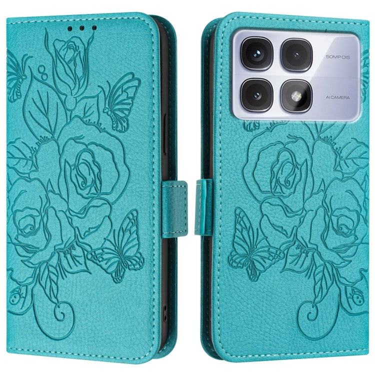 For Redmi K70 Ultra 5G Global Embossed Rose RFID Anti-theft Leather Phone Case(Light Blue) - Xiaomi Cases by PMC Jewellery | Online Shopping South Africa | PMC Jewellery | Buy Now Pay Later Mobicred