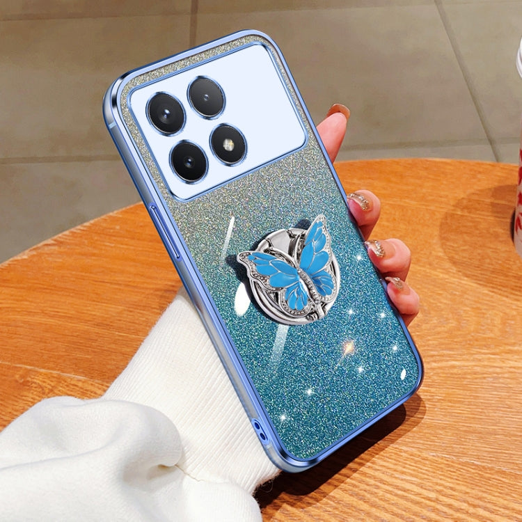 For Redmi K70 / K70 Pro Plated Gradient Glitter Butterfly Holder TPU Phone Case(Sierra Blue) - K70 Cases by PMC Jewellery | Online Shopping South Africa | PMC Jewellery | Buy Now Pay Later Mobicred