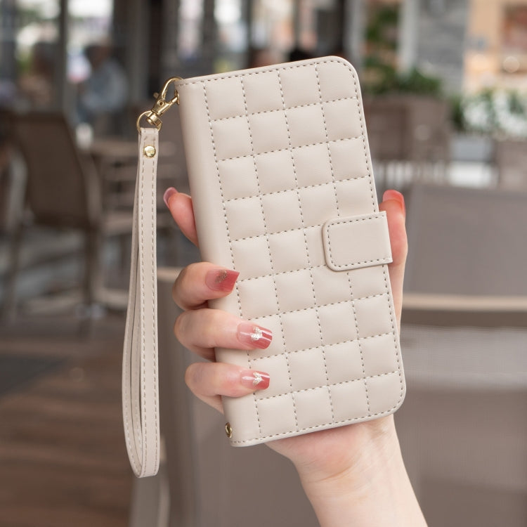 For iPhone 16e Square Texture Leather Phone Case(Beige) - iPhone 16e Cases by PMC TechLife | Online Shopping South Africa | PMC TechLife | Buy Now Pay Later Mobicred