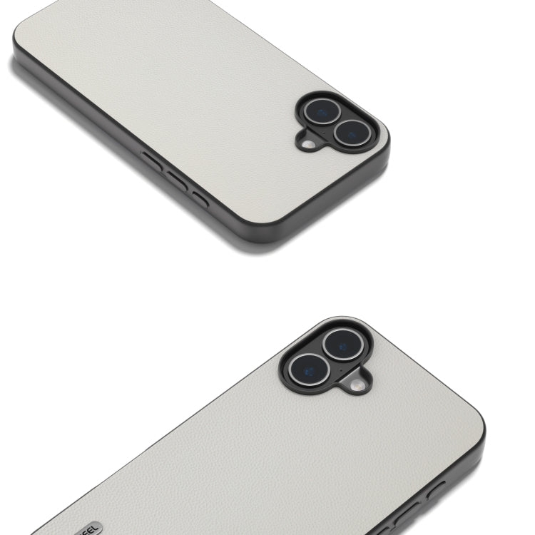 For iPhone 16 Plus ABEEL Black Frame Genuine Leather Elegant Phone Case(White) - iPhone 16 Plus Cases by PMC TechLife | Online Shopping South Africa | PMC TechLife | Buy Now Pay Later Mobicred