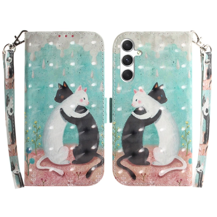 For Samsung Galaxy S25 5G 3D Colored Horizontal Flip Leather Phone Case(Black White Cat) - Galaxy S25 5G Cases by PMC Jewellery | Online Shopping South Africa | PMC Jewellery | Buy Now Pay Later Mobicred