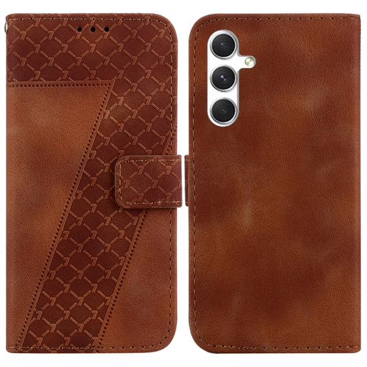 For Samsung Galaxy S25 5G Seven-shaped Embossed Leather Phone Case(Brown) - Galaxy S25 5G Cases by PMC Jewellery | Online Shopping South Africa | PMC Jewellery | Buy Now Pay Later Mobicred