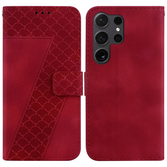 For Samsung Galaxy S25 Ultra 5G Seven-shaped Embossed Leather Phone Case(Red) - Galaxy S25 Ultra 5G Cases by PMC Jewellery | Online Shopping South Africa | PMC Jewellery | Buy Now Pay Later Mobicred