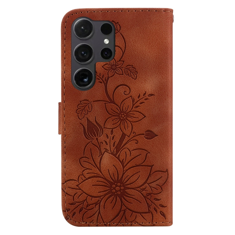 For Samsung Galaxy S25 Ultra 5G Lily Embossed Leather Phone Case(Brown) - Galaxy S25 Ultra 5G Cases by PMC Jewellery | Online Shopping South Africa | PMC Jewellery | Buy Now Pay Later Mobicred