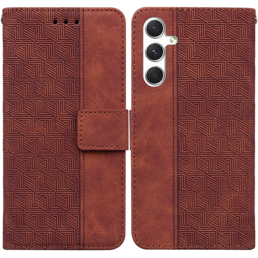 For Samsung Galaxy S25 5G Geometric Embossed Leather Phone Case(Brown) - Galaxy S25 5G Cases by PMC Jewellery | Online Shopping South Africa | PMC Jewellery | Buy Now Pay Later Mobicred