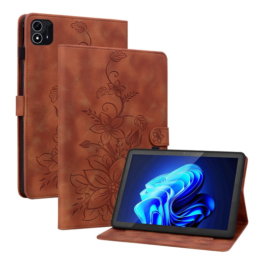 For itel Pad One 10.1 Lily Embossed Leather Tablet Case(Brown) - Others by PMC Jewellery | Online Shopping South Africa | PMC Jewellery | Buy Now Pay Later Mobicred