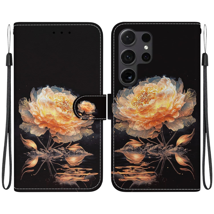 For Samsung Galaxy S25 Ultra 5G Crystal Texture Colored Drawing Leather Phone Case(Gold Peony) - Galaxy S25 Ultra 5G Cases by PMC Jewellery | Online Shopping South Africa | PMC Jewellery | Buy Now Pay Later Mobicred