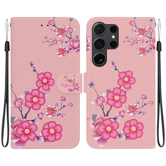 For Samsung Galaxy S25 Ultra 5G Crystal Texture Colored Drawing Leather Phone Case(Cherry Blossoms) - Galaxy S25 Ultra 5G Cases by PMC Jewellery | Online Shopping South Africa | PMC Jewellery | Buy Now Pay Later Mobicred