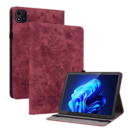 For itel Pad One 10.1 Butterfly Rose Embossed Leather Tablet Case(Red) - Others by PMC Jewellery | Online Shopping South Africa | PMC Jewellery | Buy Now Pay Later Mobicred