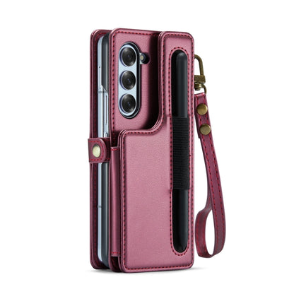 For Samsung Galaxy Z Fold6 5G CaseMe C22 PC+TPU Business Style RFID Anti-theft Lanyard Leather Phone Case with Pen Slot(Wine Red) - Galaxy Z Fold6 5G Cases by CaseMe | Online Shopping South Africa | PMC Jewellery | Buy Now Pay Later Mobicred