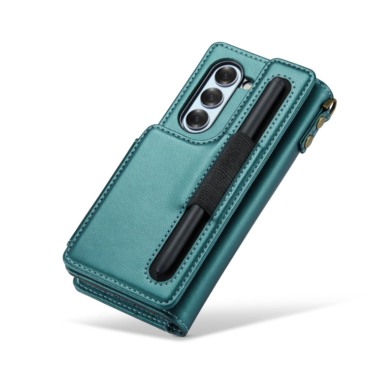 For Samsung Galaxy Z Fold6 5G CaseMe C22 PC+TPU Business Style RFID Anti-theft Lanyard Leather Phone Case with Pen Slot(Blue Green) - Galaxy Z Fold6 5G Cases by CaseMe | Online Shopping South Africa | PMC Jewellery | Buy Now Pay Later Mobicred