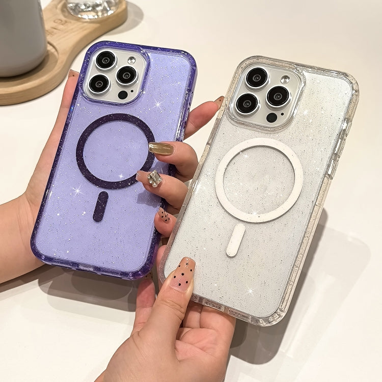 For iPhone 16 Plus Glitter Powder TPU Hybrid PC MagSafe Phone Case(Transparent) - iPhone 16 Plus Cases by PMC Jewellery | Online Shopping South Africa | PMC Jewellery | Buy Now Pay Later Mobicred