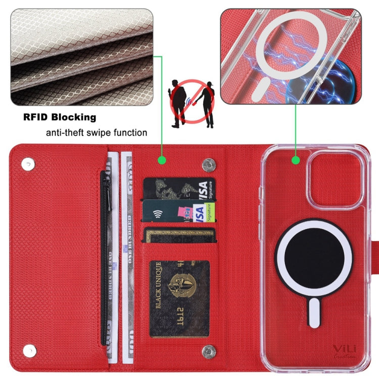 For iPhone 14 Plus ViLi GHB-C Series RFID MagSafe Magnetic Flip Leather Phone Case(Red) - iPhone 14 Plus Cases by ViLi | Online Shopping South Africa | PMC Jewellery | Buy Now Pay Later Mobicred