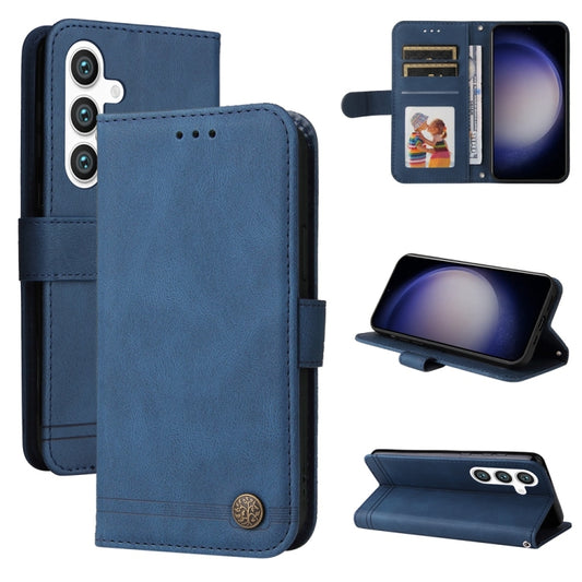 For Samsung Galaxy S25 5G Skin Feel Life Tree Metal Button Leather Phone Case(Blue) - Galaxy S25 5G Cases by PMC Jewellery | Online Shopping South Africa | PMC Jewellery | Buy Now Pay Later Mobicred