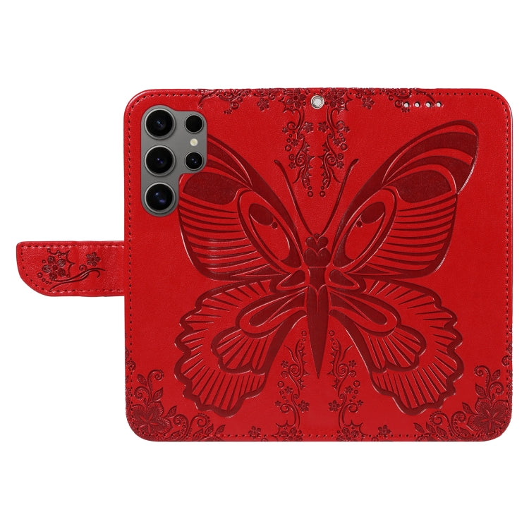 For Samsung Galaxy S25 Ultra 5G Swallowtail Butterfly Embossed Leather Phone Case(Red) - Galaxy S25 Ultra 5G Cases by PMC Jewellery | Online Shopping South Africa | PMC Jewellery | Buy Now Pay Later Mobicred