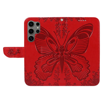 For Samsung Galaxy S25 Ultra 5G Swallowtail Butterfly Embossed Leather Phone Case(Red) - Galaxy S25 Ultra 5G Cases by PMC Jewellery | Online Shopping South Africa | PMC Jewellery | Buy Now Pay Later Mobicred