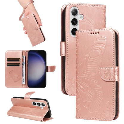 For Samsung Galaxy S25+ / S24+ 5G Swallowtail Butterfly Embossed Leather Phone Case(Rose Gold) - Galaxy S25+ 5G Cases by PMC Jewellery | Online Shopping South Africa | PMC Jewellery | Buy Now Pay Later Mobicred