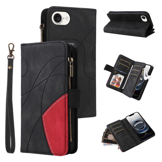 For iPhone 16e Dual-color 9 Card Slots Zipper Wallet Leather Phone Case(Black) - iPhone 16e Cases by PMC Jewellery | Online Shopping South Africa | PMC Jewellery | Buy Now Pay Later Mobicred