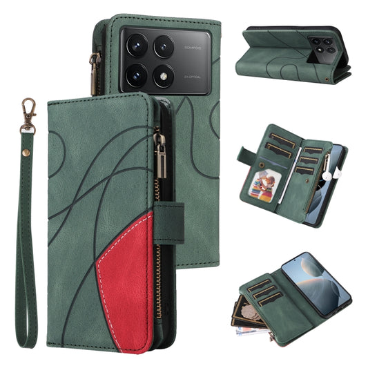 For Redmi K70 Dual-color 9 Card Slots Zipper Wallet Leather Phone Case(Green) - K70 Cases by PMC Jewellery | Online Shopping South Africa | PMC Jewellery | Buy Now Pay Later Mobicred