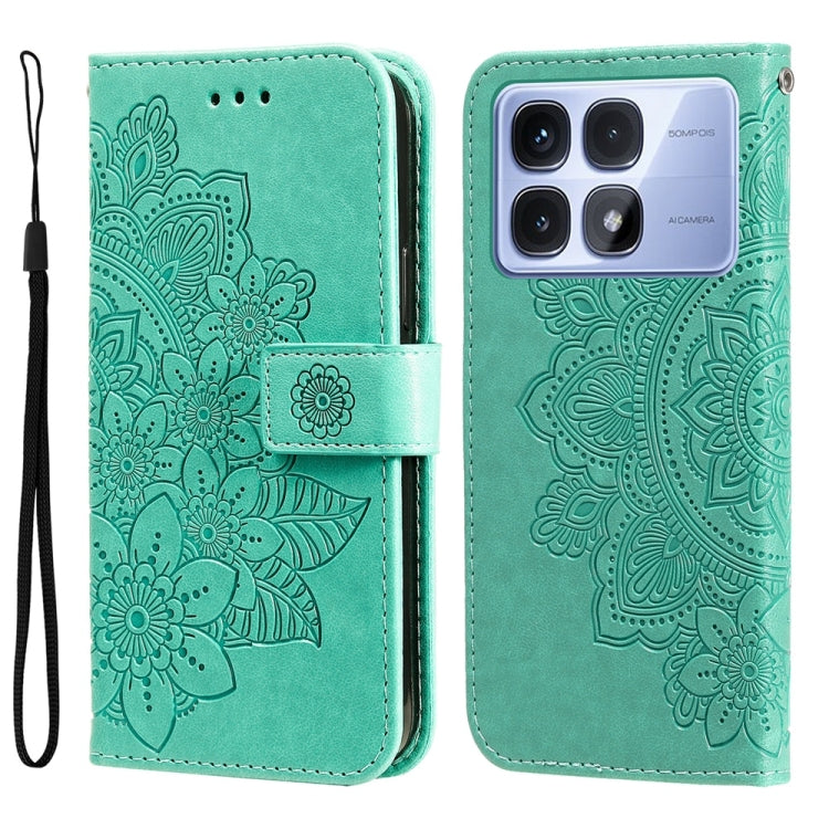 For Redmi K70 Ultra Seven-petal Flowers Embossing Leather Phone Case(Green) - Xiaomi Cases by PMC Jewellery | Online Shopping South Africa | PMC Jewellery | Buy Now Pay Later Mobicred