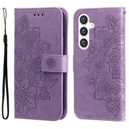 For Samsung Galaxy S25 5G Seven-petal Flowers Embossing Leather Phone Case(Light Purple) - Galaxy S25 5G Cases by PMC Jewellery | Online Shopping South Africa | PMC Jewellery | Buy Now Pay Later Mobicred