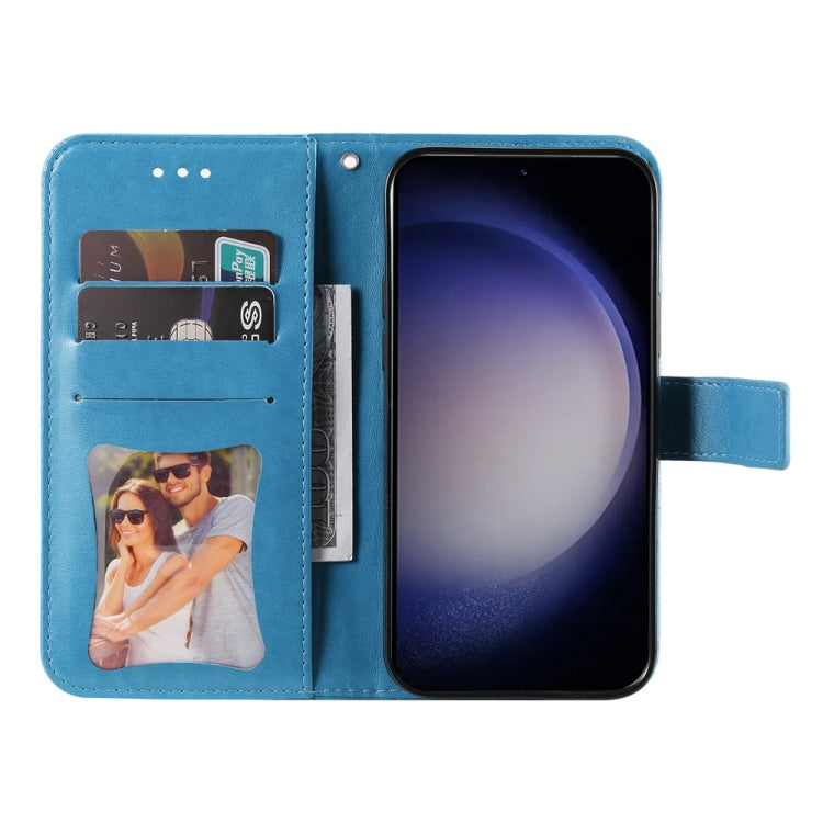 For Samsung Galaxy S25 5G Seven-petal Flowers Embossing Leather Phone Case(Blue) - Galaxy S25 5G Cases by PMC Jewellery | Online Shopping South Africa | PMC Jewellery | Buy Now Pay Later Mobicred