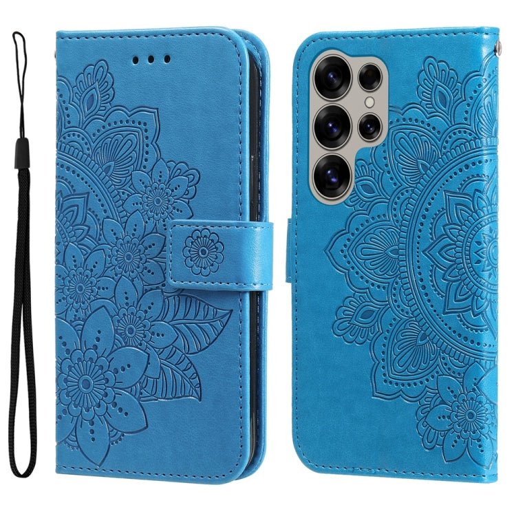 For Samsung Galaxy S25 Ultra 5G Seven-petal Flowers Embossing Leather Phone Case(Blue) - Galaxy S25 Ultra 5G Cases by PMC Jewellery | Online Shopping South Africa | PMC Jewellery | Buy Now Pay Later Mobicred