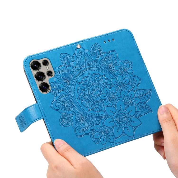 For Samsung Galaxy S25 Ultra 5G Seven-petal Flowers Embossing Leather Phone Case(Blue) - Galaxy S25 Ultra 5G Cases by PMC Jewellery | Online Shopping South Africa | PMC Jewellery | Buy Now Pay Later Mobicred