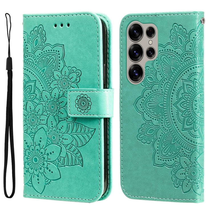 For Samsung Galaxy S25 Ultra 5G Seven-petal Flowers Embossing Leather Phone Case(Green) - Galaxy S25 Ultra 5G Cases by PMC Jewellery | Online Shopping South Africa | PMC Jewellery | Buy Now Pay Later Mobicred