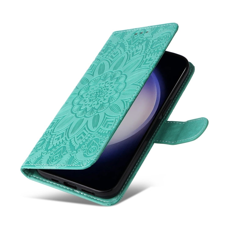 For Samsung Galaxy S25 5G Embossed Sunflower Leather Phone Case(Green) - Galaxy S25 5G Cases by PMC Jewellery | Online Shopping South Africa | PMC Jewellery | Buy Now Pay Later Mobicred