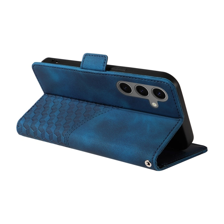 For Samsung Galaxy S25 5G Embossed Rhombus Starry Leather Phone Case(Blue) - Galaxy S25 5G Cases by PMC Jewellery | Online Shopping South Africa | PMC Jewellery | Buy Now Pay Later Mobicred