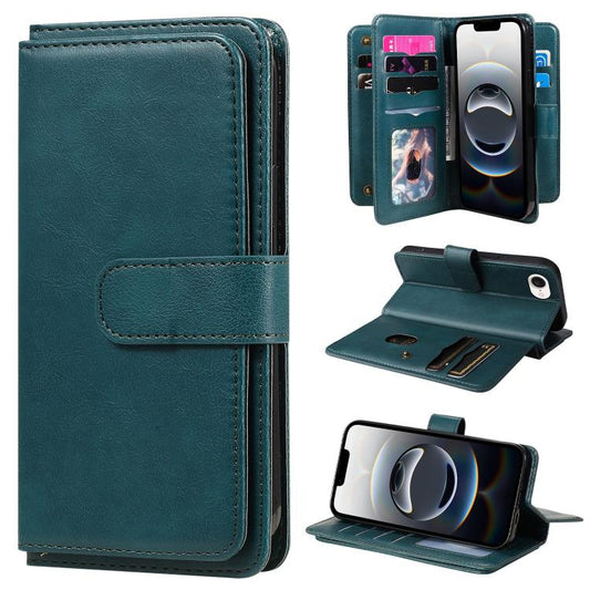 For iPhone 16e Multi-Function Wallet 10 Card Slots Leather Phone Case(Dark Green) - iPhone 16e Cases by PMC Jewellery | Online Shopping South Africa | PMC Jewellery | Buy Now Pay Later Mobicred