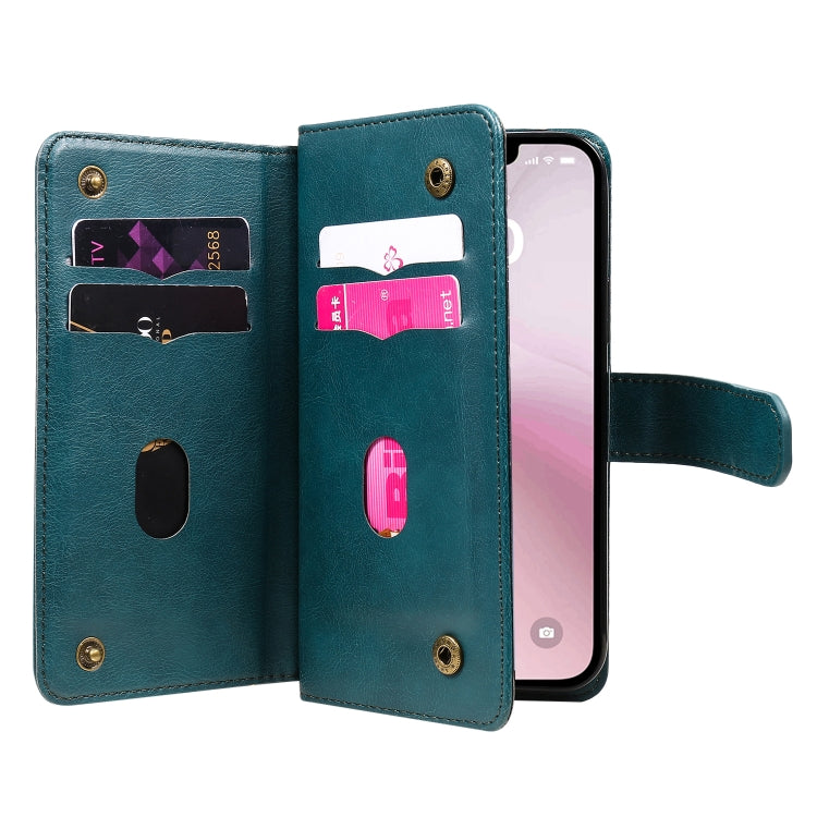 For iPhone 16e Multi-Function Wallet 10 Card Slots Leather Phone Case(Dark Green) - iPhone 16e Cases by PMC TechLife | Online Shopping South Africa | PMC TechLife | Buy Now Pay Later Mobicred