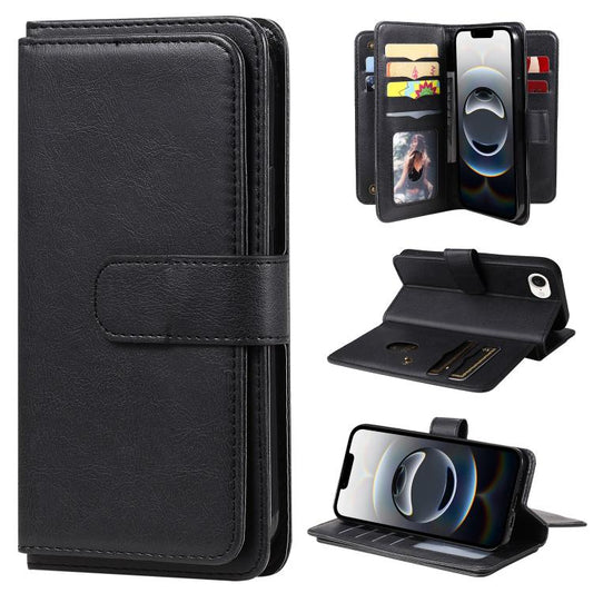 For iPhone 16e Multi-Function Wallet 10 Card Slots Leather Phone Case(Black) - iPhone 16e Cases by PMC Jewellery | Online Shopping South Africa | PMC Jewellery | Buy Now Pay Later Mobicred