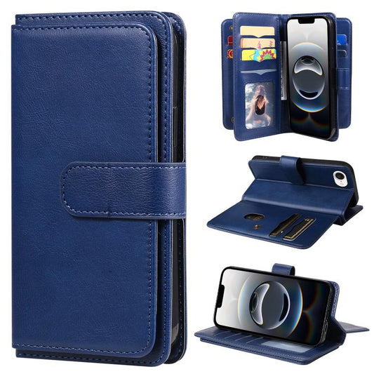 For iPhone 16e Multi-Function Wallet 10 Card Slots Leather Phone Case(Dark Blue) - iPhone 16e Cases by PMC Jewellery | Online Shopping South Africa | PMC Jewellery | Buy Now Pay Later Mobicred