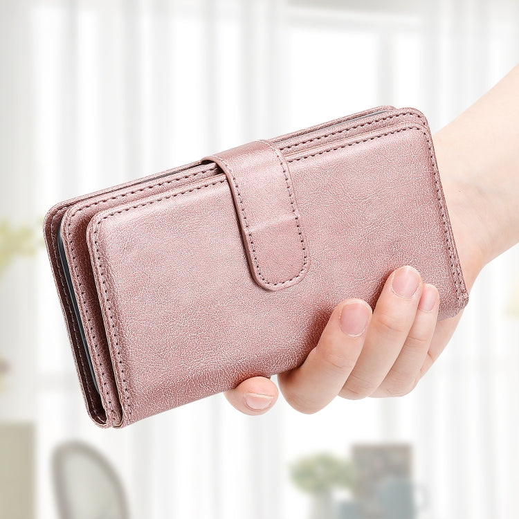 For iPhone 16e Multi-Function Wallet 10 Card Slots Leather Phone Case(Rose Gold) - iPhone 16e Cases by PMC TechLife | Online Shopping South Africa | PMC TechLife | Buy Now Pay Later Mobicred