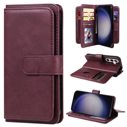 For Samsung Galaxy S25 / S24 5G Multi-Function Wallet 10 Card Slots Leather Phone Case(Claret) - Galaxy S25 5G Cases by PMC Jewellery | Online Shopping South Africa | PMC Jewellery | Buy Now Pay Later Mobicred