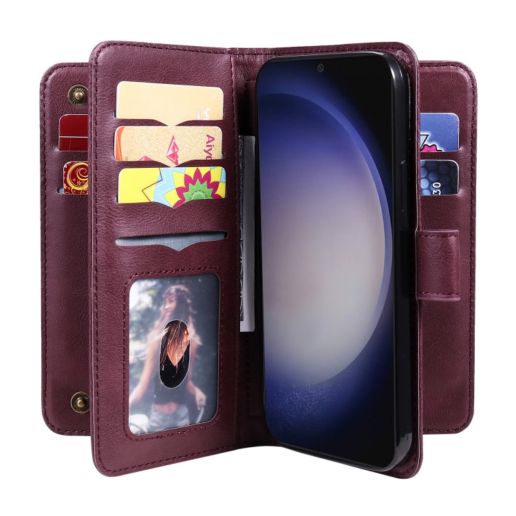 For Samsung Galaxy S25 / S24 5G Multi-Function Wallet 10 Card Slots Leather Phone Case(Claret) - Galaxy S25 5G Cases by PMC Jewellery | Online Shopping South Africa | PMC Jewellery | Buy Now Pay Later Mobicred