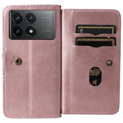 For Redmi K70 Multi-Function Wallet 10 Card Slots Leather Phone Case(Rose Gold) - K70 Cases by PMC Jewellery | Online Shopping South Africa | PMC Jewellery | Buy Now Pay Later Mobicred